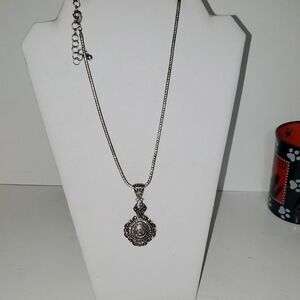 A Rhinestone Pendant Necklace Ornate Victorian Style Snake Chain Boho